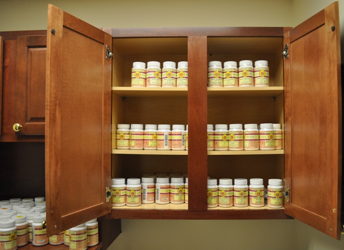The medicine cabinet filled with Chinese herbal medicine.