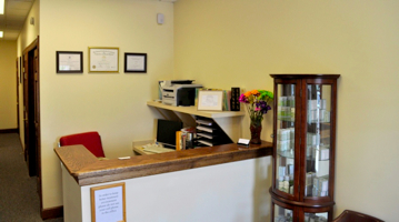 The clinic reception area where Dr. Fu does her paperwork.